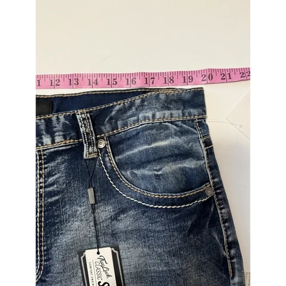 True Luck Mens Bootcut Jeans Flap Pockets Thick Stitch Western Embroidered 38x30 - Picture 8 of 16
